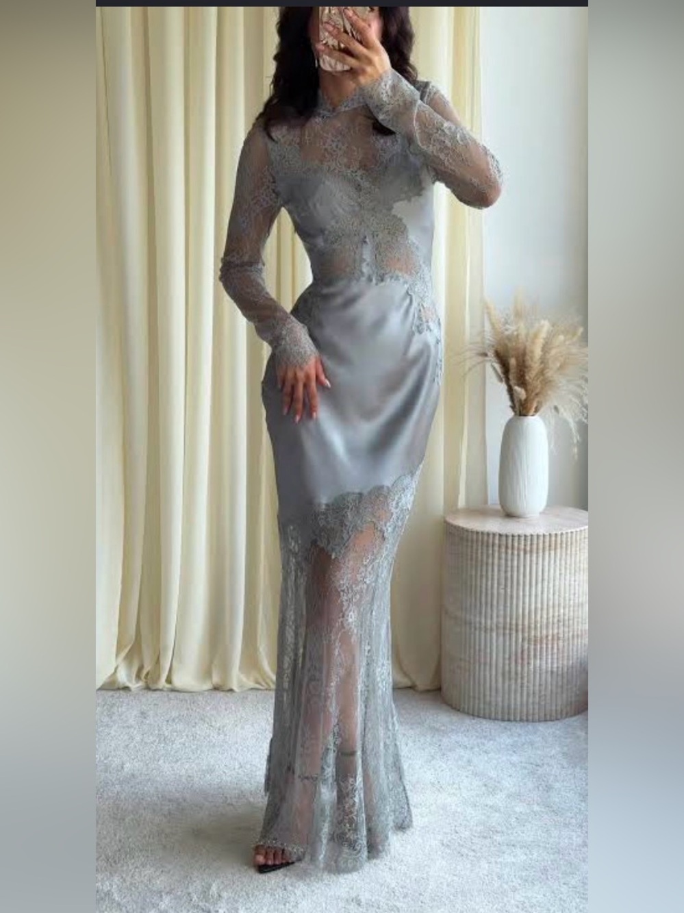 🔥🔥Zara Lace & Satin Grey Evening Gown